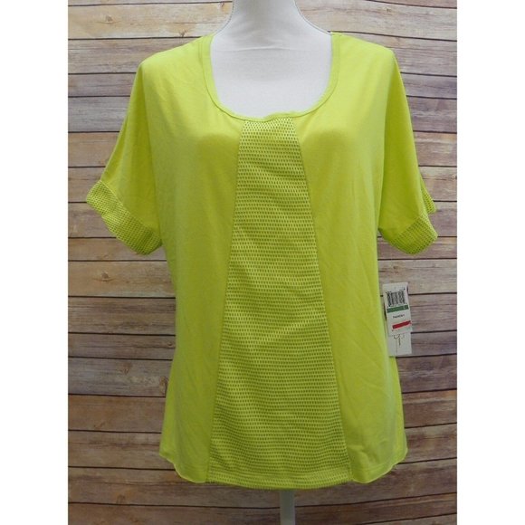 Jessica Simpson Top Junior Short Sleeve Mesh Insert Shirt Electric Lime M - Picture 1 of 10